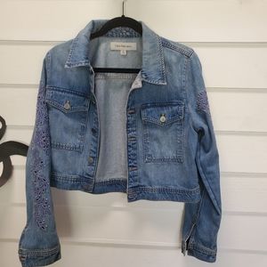 Calvin Klein Jeans Jacket with Embroidery on Sleeves Size L Good Condition